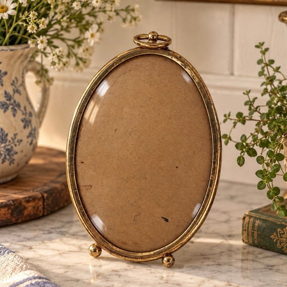 Vintage Mini Brass Cottagecore Grandmillenial Convex Photo Frame Wall Art